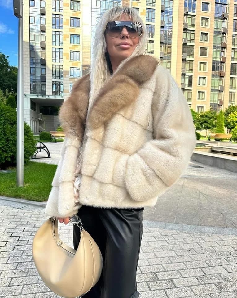 Giacca in pelliccia di visone da donna, cappotto in vera pelliccia di visone, risvolto in pelliccia di visone viola, moda invernale calda, casual, nuovo