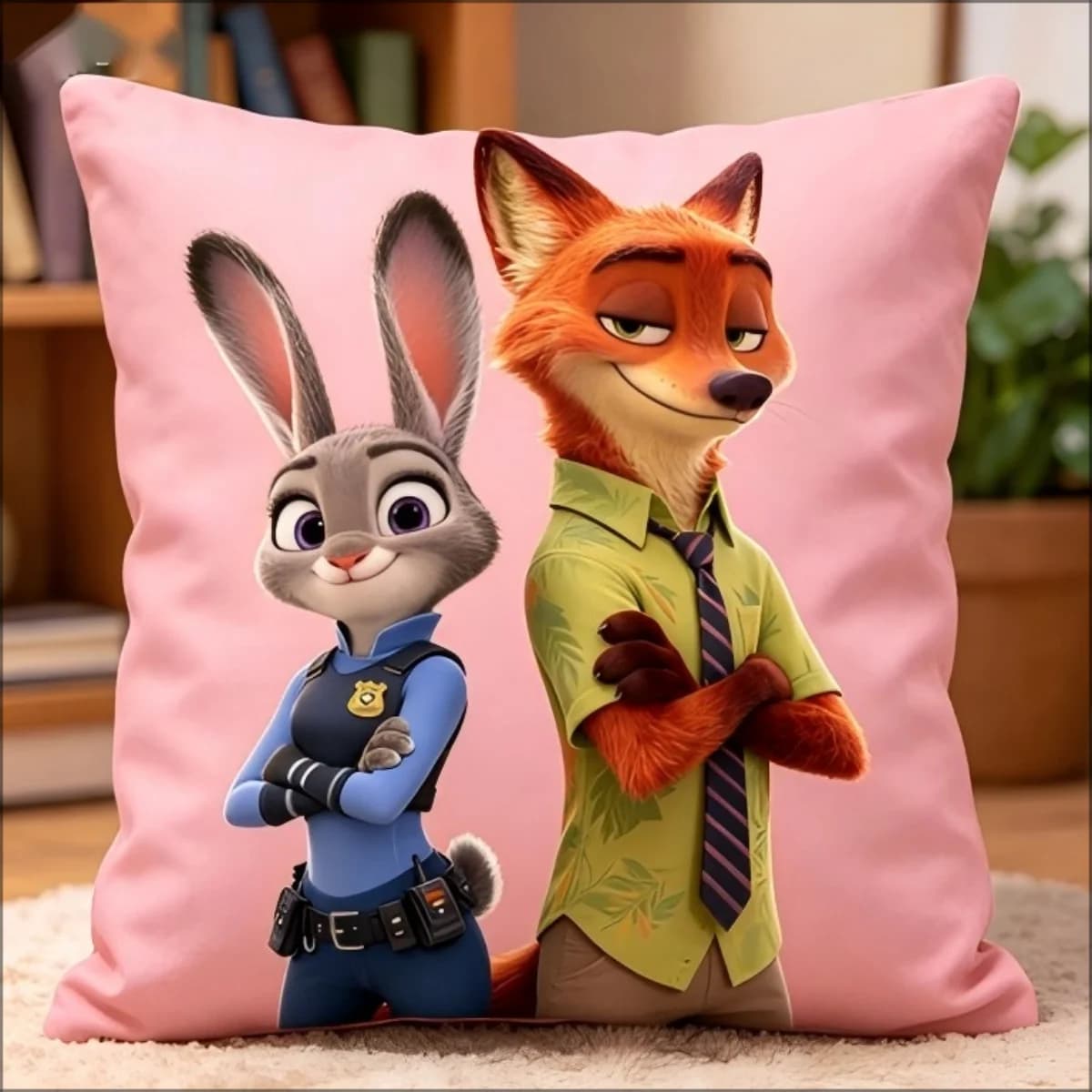 Zootopia Cartoon Character Double Sided Throw Pillow, Cute Judy Nick Animal Print Decor Cushion