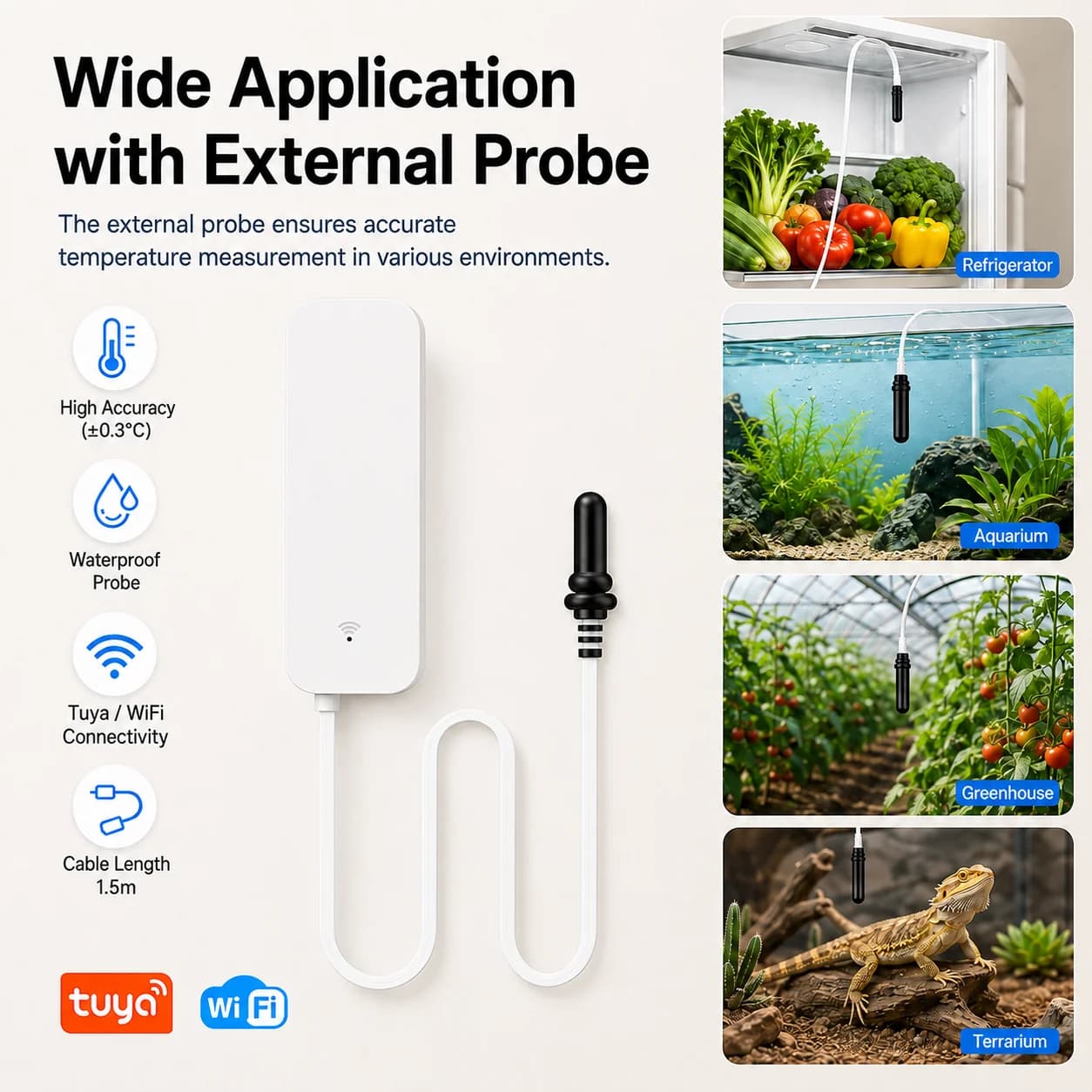 Tuya WiFi Thermometer Hygrometer With External Probe Smart Temperature Humidity Sensor Home Smart Life APP Remote Control