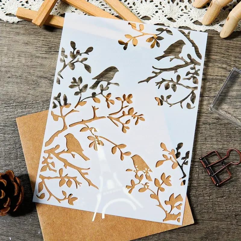 1 stencil per rami di uccelli fai da te per la decorazione della pittura murale | Modello artigianale riutilizzabile per diari d'arte