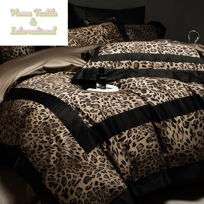 1000TC Egyptian Cotton Leopard Print Fashion Luxury Bedding Set Queen King Size Duvet Cover Flat/Fitted Bed Sheet Pillowcases