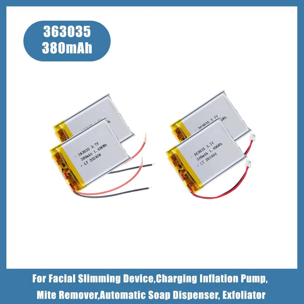 Batteria al Litio Polimerica 3.7V 380mAh 363035 per Umidificatori, Dispositivi di Navigazione GPS, Localizzatori Indossabili Intelligenti, Pistola Massaggiante per Rimozione Acari