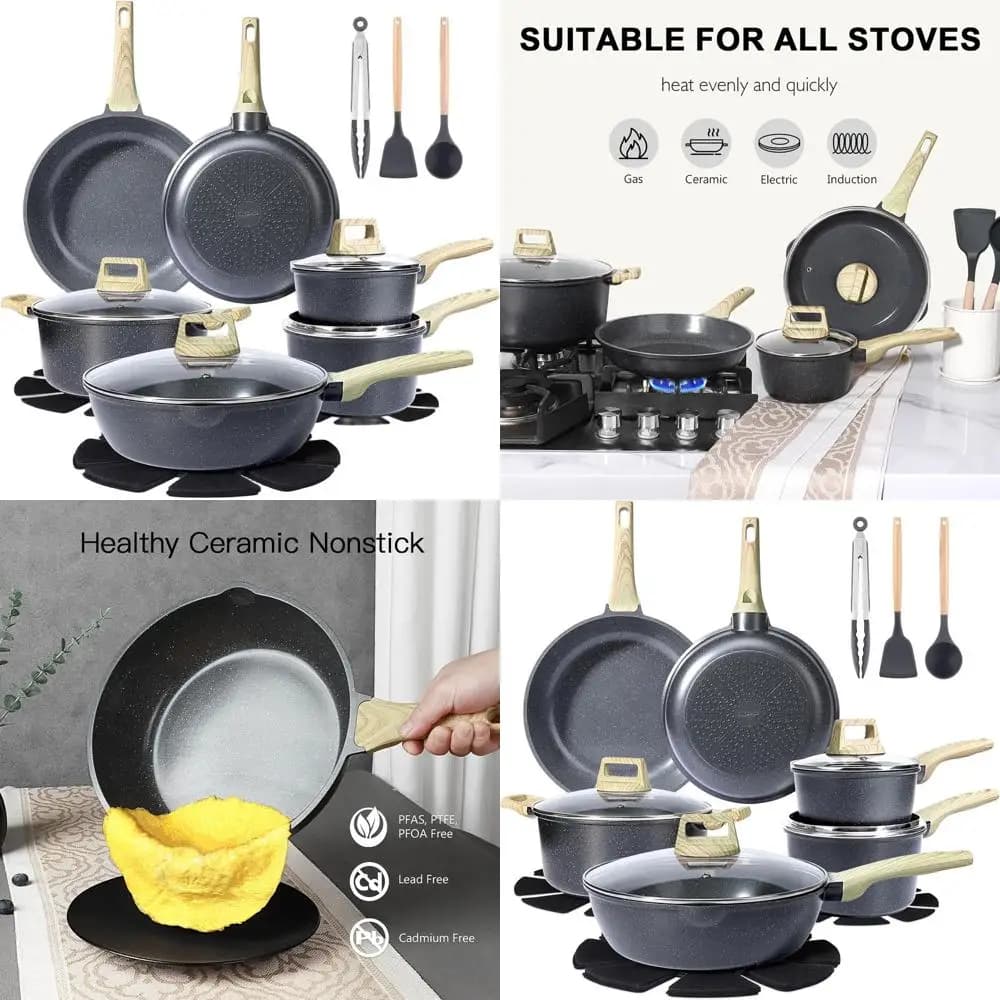 Set of 18 Pieces - Sano Kitchen Set and Dishwasher Washable with Tiles