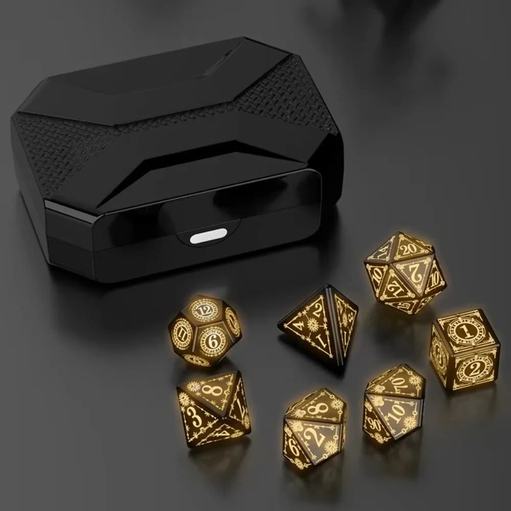 7 Pz/set Elettronico Luminoso DND LED Set di Dadi Dungeons e Draghi Attivato dal Movimento illuminare Dadi Ricaricabili con Scatola di Ricarica