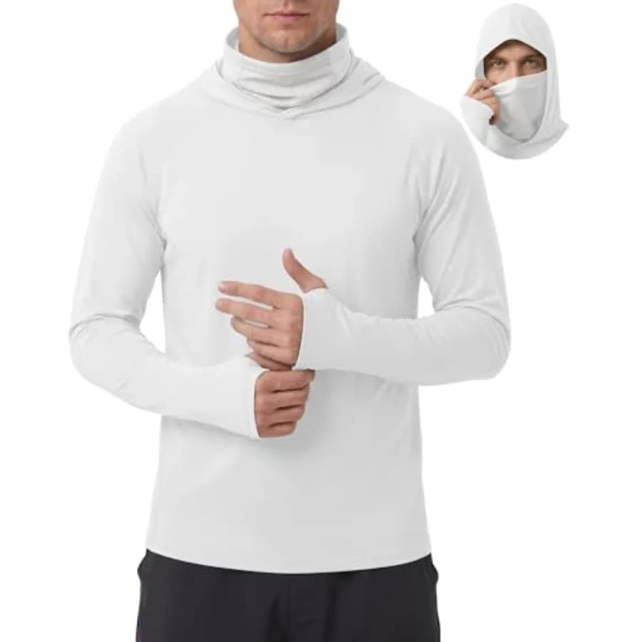 Men's UPF 50+ Sun Protection Hoodies Mask Long Sleeve Thumbholes Lightweight Dry Rash Guards Running Fishing Shirts