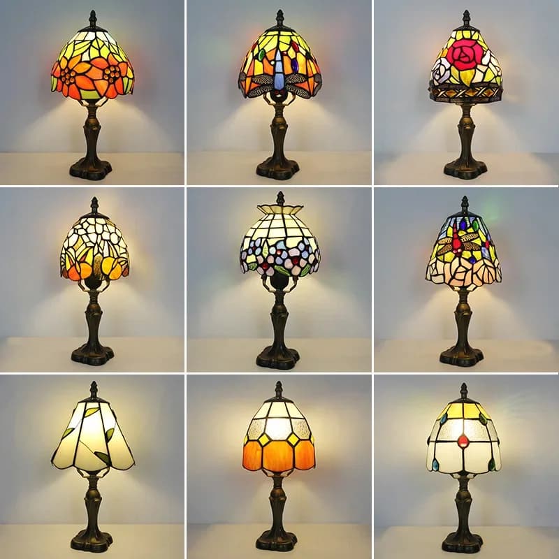Europeo Tiffiany Paralume colorato Retro Studio Bar Caffetteria Casa Matrimonio Camera da letto Comodino Dimmerabile Lampada da tavolo da scrivania Luce notturna