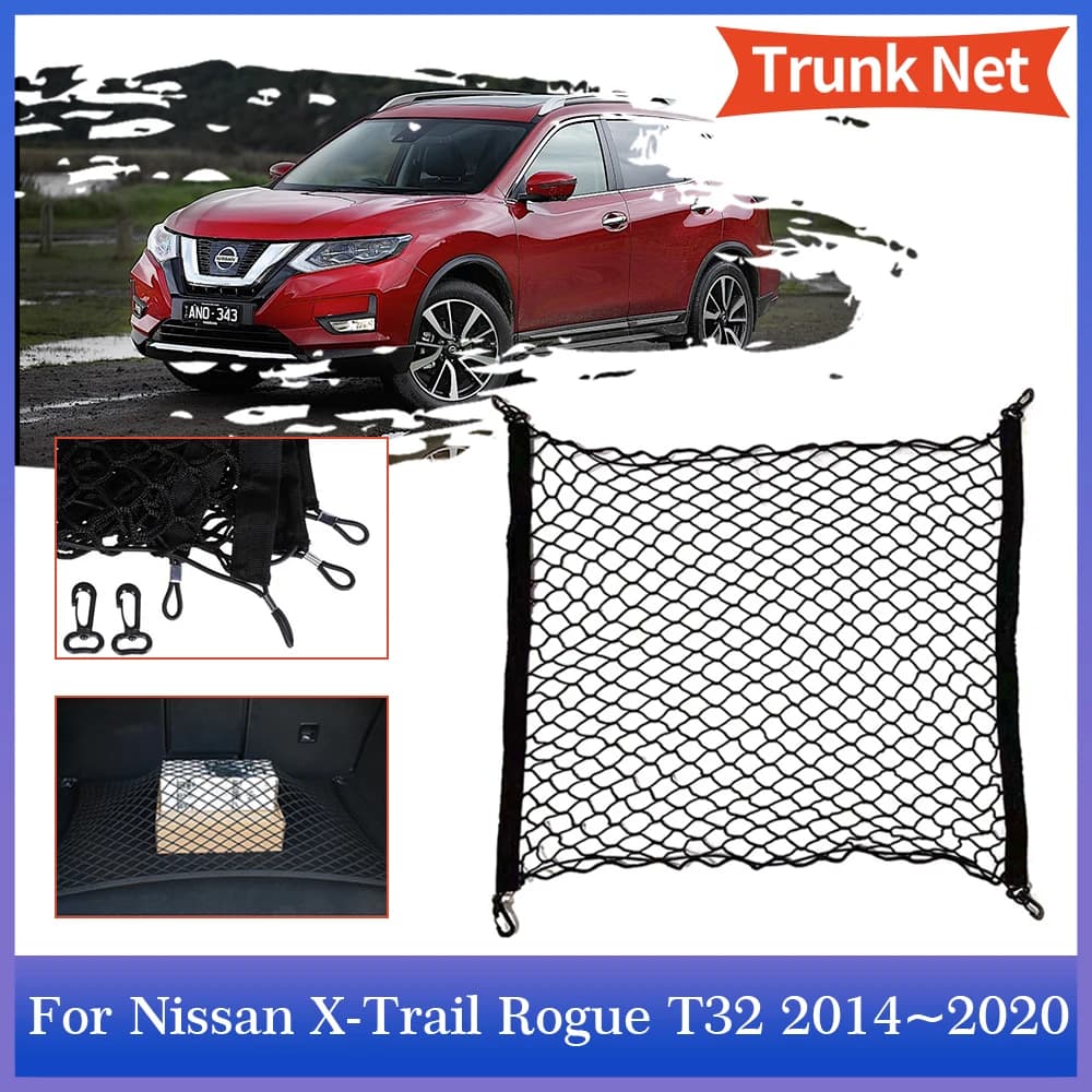 Rete del bagagliaio dell'auto per Nissan X-Trail T32 XTRAIL Rogue 2014 ~ 2020 2015 2016 2017 2018 2019 tasche elastiche in rete di carico ganci accessori per Organizer di stoccaggio in Nylon