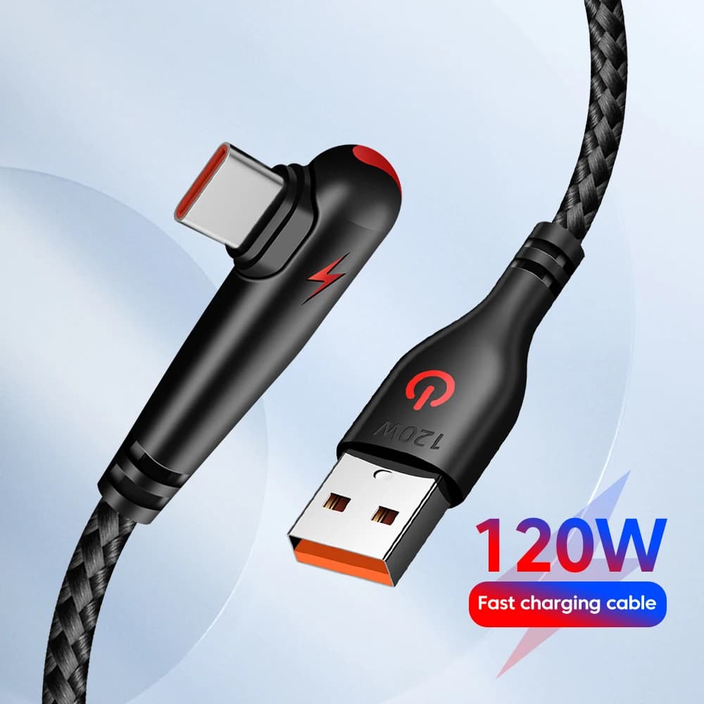 USB C cable from 120 W 90 degrees for OPPO fast charging cable for Samsung S21 xiaomi 14 iPhone15 charging cable for fast charging data cable