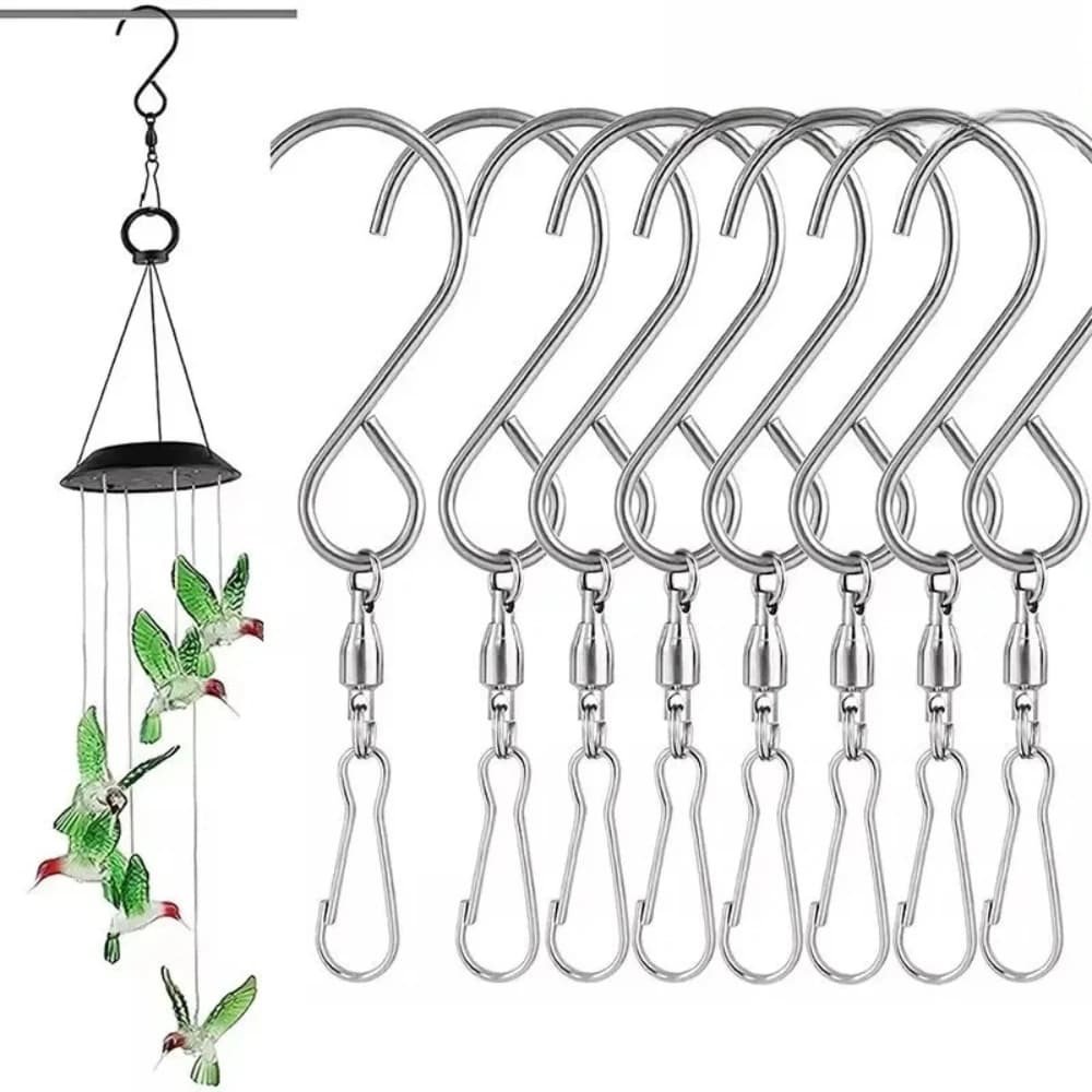 10PCS Stainless Steel Rotating S-Hooks Clamps for Hanging Wind Chimes Crystals Twisters Garden Home and Party Decoration Tools