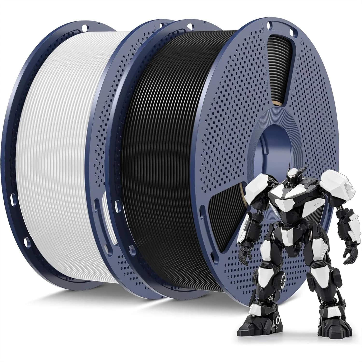 Filamento PLA 1.75mm, Alta Precisione e Senza Grovigli per Stampanti 3D, Confezione da 2 (2kg Totali, 1kg/Bobina) Nero+Bianco
