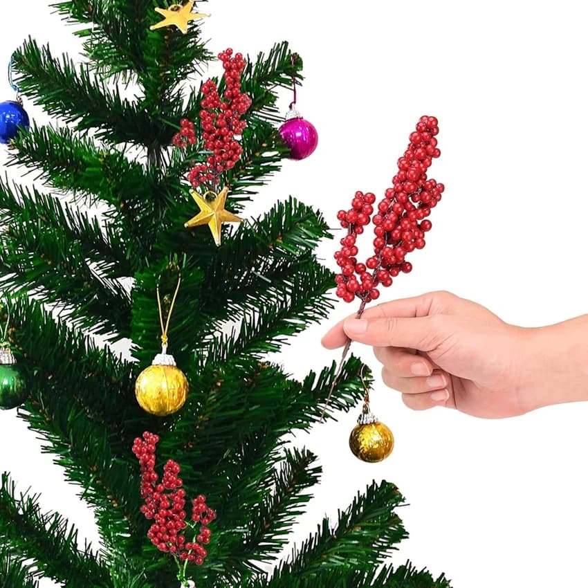 Piante artificiali agrifoglio piccolo frutto rosso Capodanno albero di Natale Home Room Decor ghirlanda di nozze fiore regali per riprese fotografiche fai da te