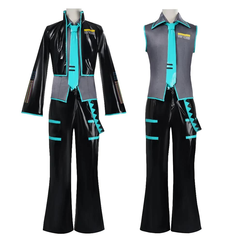 Anime Mikuo Male version Cosplay Costume Miku 16TH Cosplay Leather Midi Sexy Dress Halloween Carnival Party JK Uniform