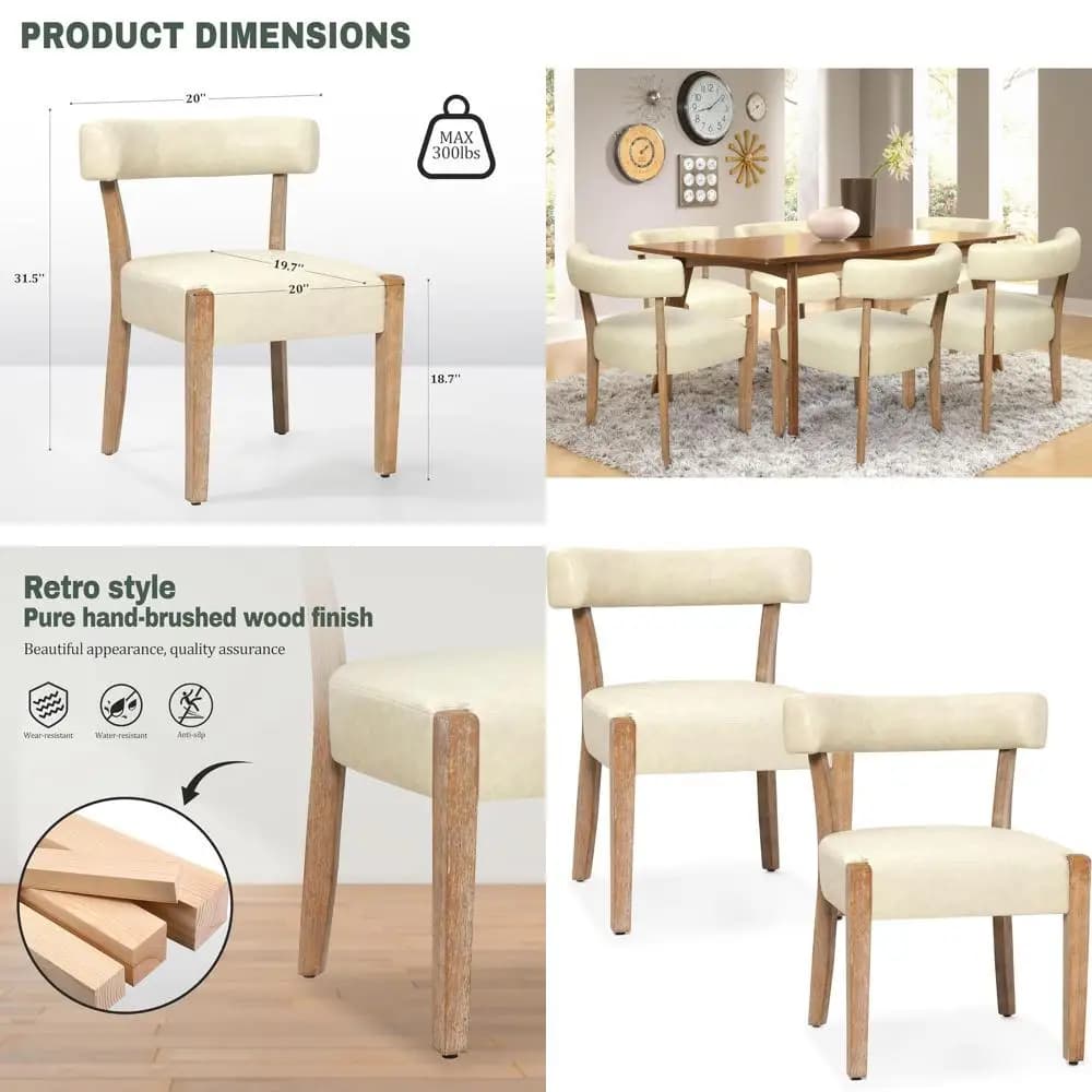 Coppia di sedie da pranzo moderne con cuscini in pelle, schienale curvo robusto e di grandi dimensioni, beige