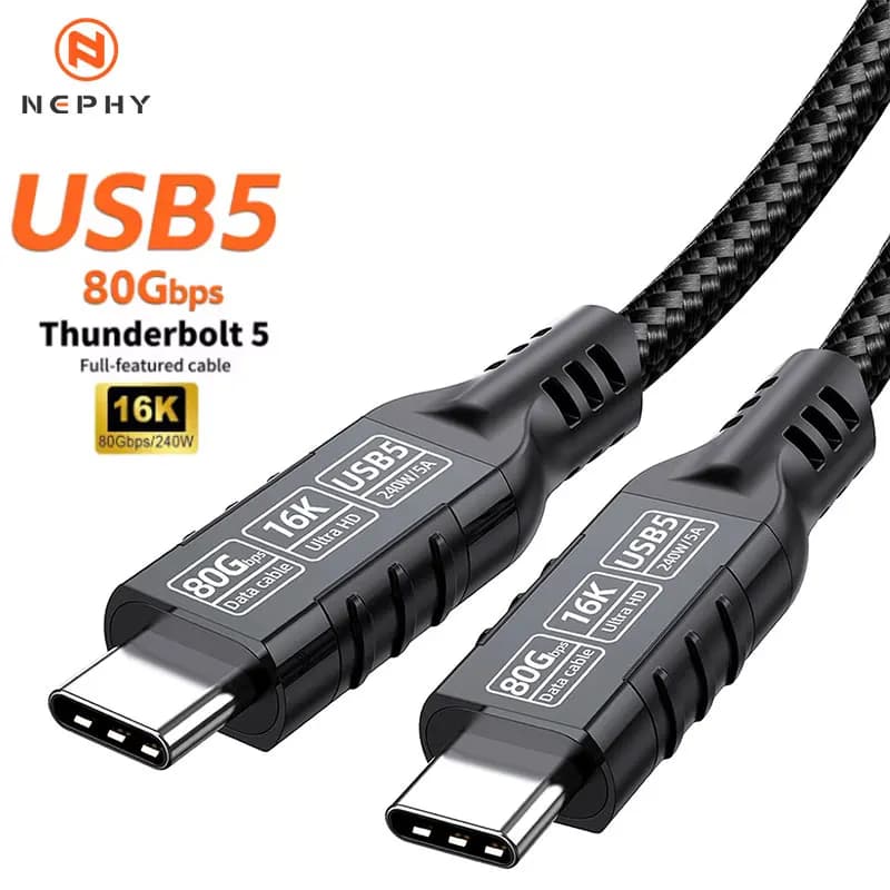 Cavo USB 5 Thunderbolt 5/4 16K 80Gbps 240W 8K a 60Hz Tipo C Cavo di trasferimento dati USB C a C a ricarica rapida per MacBook Pro/Air 2m 3m