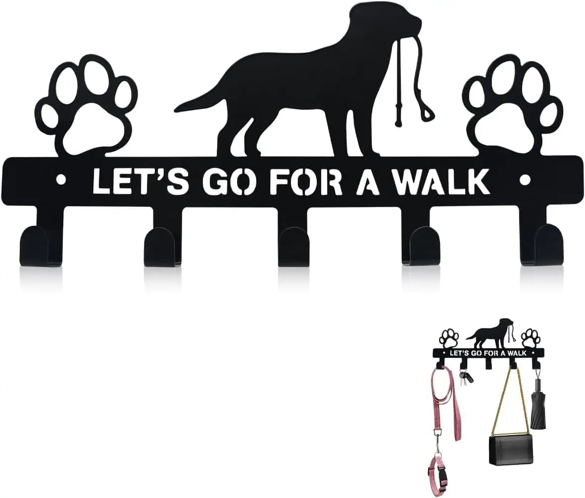Supporto da Parete per Guinzaglio per Cani con 5 Ganci in Metallo, Organizzatore per Chiavi e Guinzagli, Portaoggetti da Ingresso Montato a Vite
