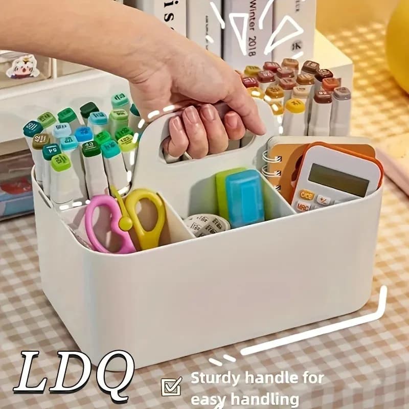 Cestino portaoggetti portatile a 5 scomparti: organizer da scrivania in plastica con manico, ideale per penne, matite e cancelleria in colori misti