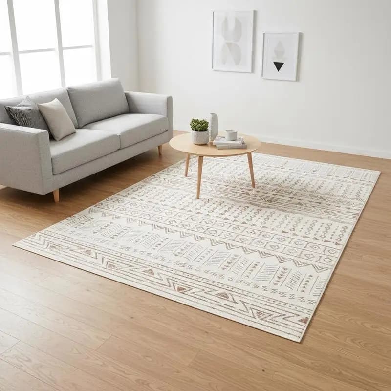 Washable Indoor Carpet 6 x 9 ft For Bedroom Office Living Room, Soft Surface Tear-Resistant Construction Modern Beige Floor Mat Pet Child Friendly Low Pile Rug