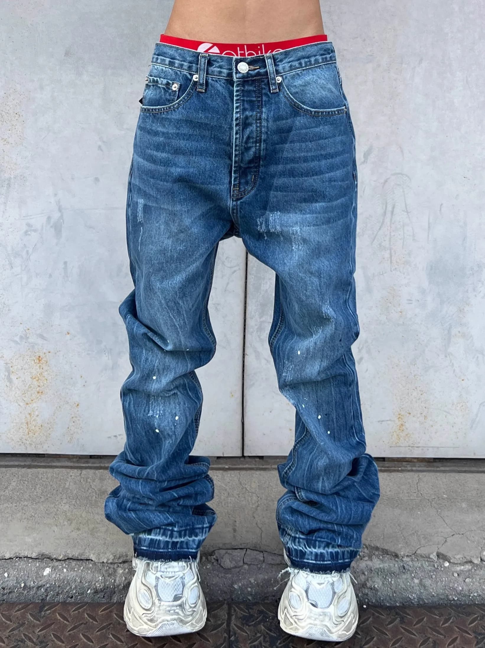YIZILINGF Jeans Vintage Americani Lavati Effetto Schizzi, Pantaloni a Zampa d'Elefante da Uomo, Vita Alta, Lunghi, Casual, per Giovani