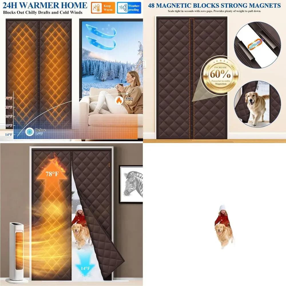 Magnetic door curtain with thermal insulation, 38 x 82, Oxford fabric with thick cotton, weatherproof insulation, winter anti-slip block