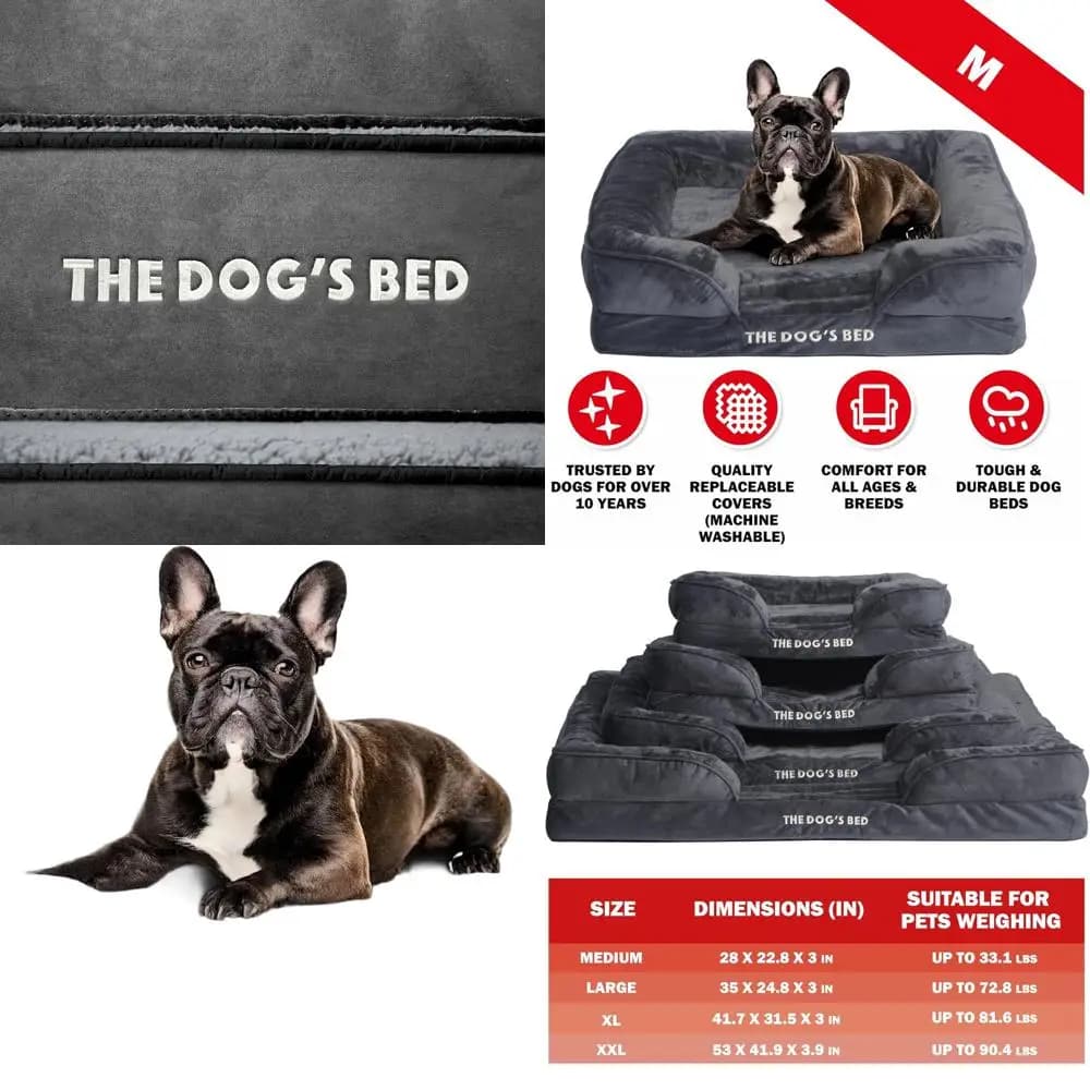 Letto per cani ortopedico in peluche grigio medio con coperture impermeabili, rimovibili e supporto standard