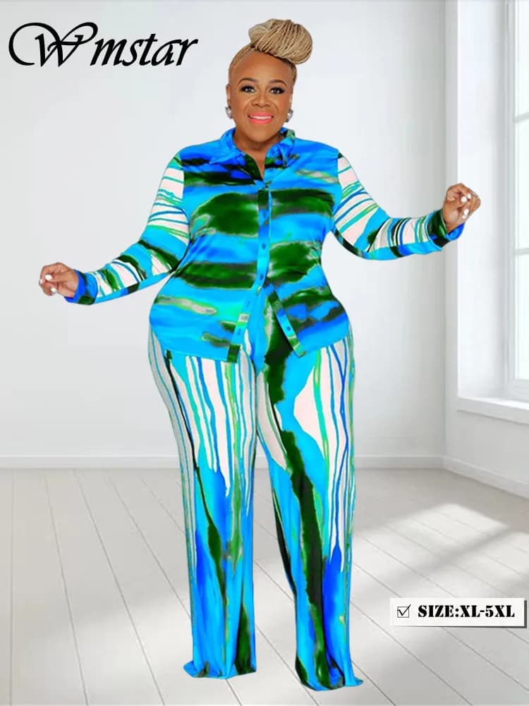 Wmstar Plus Size due pezzi abiti donna autunno abbigliamento Tie Dye Top e pantaloni Leggings coordinati Set Dropshipping all'ingrosso 2022