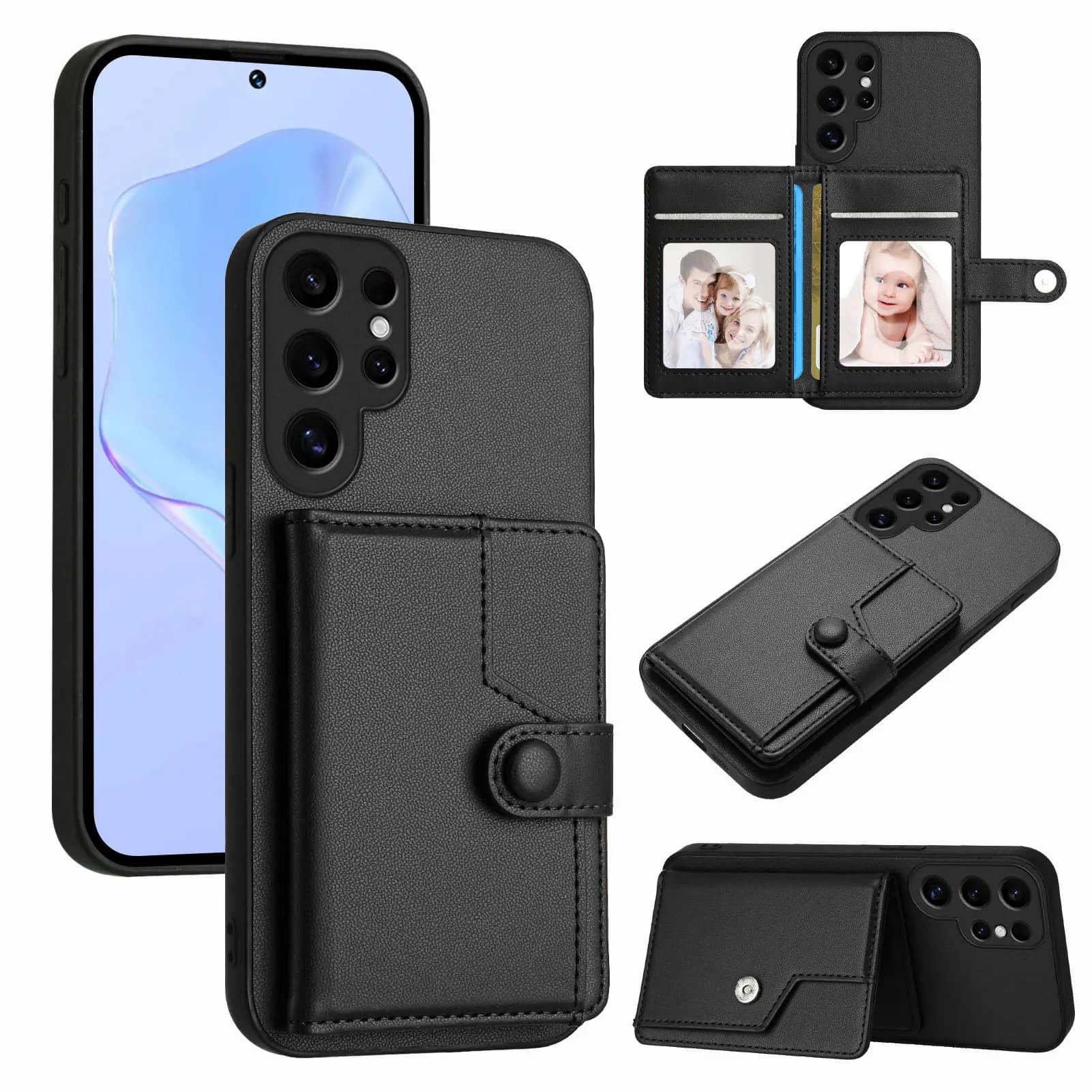 RFID Blocco Cavalletto Porta carte Slot PU Portafoglio Custodia in pelle per Samsung S25 S24 S23 S22 Plus Ultra FE A36 A16 A33 A35 A55