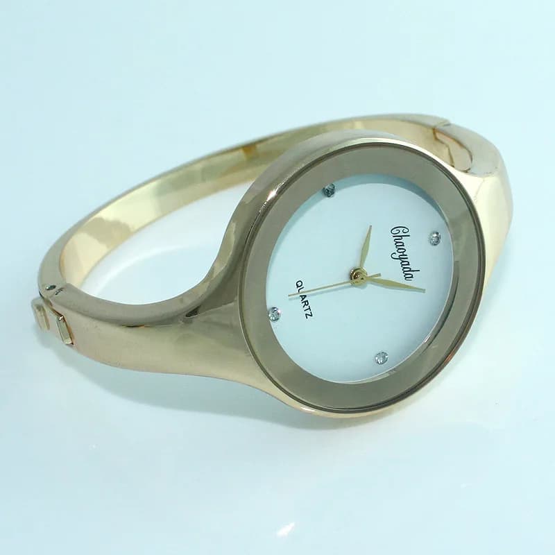 Semplici orologi da donna con polsino Moda casual rotonda da donna Bracciale da donna Orologi da ragazza Orologio d'oro Orologio da polso al quarzo in acciaio inossidabile