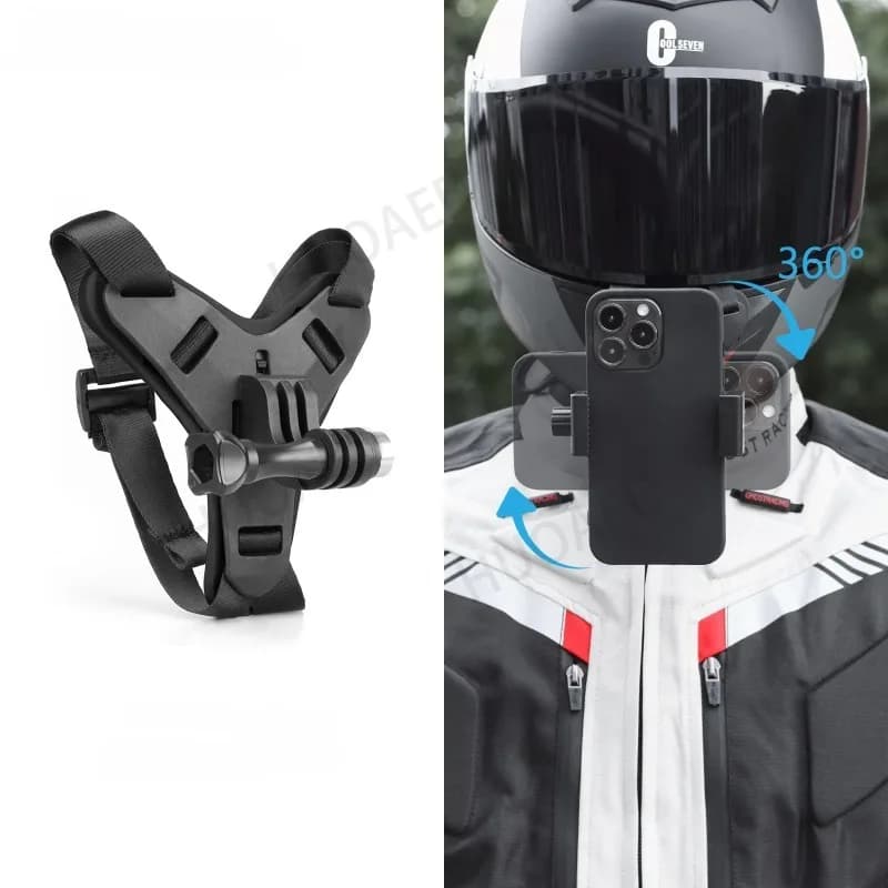 Supporto per sottogola per casco da motociclista da 360 gradi con clip per telefono compatibile per iPhone Samsung, LG, Pixel, smartphone Xiaomi