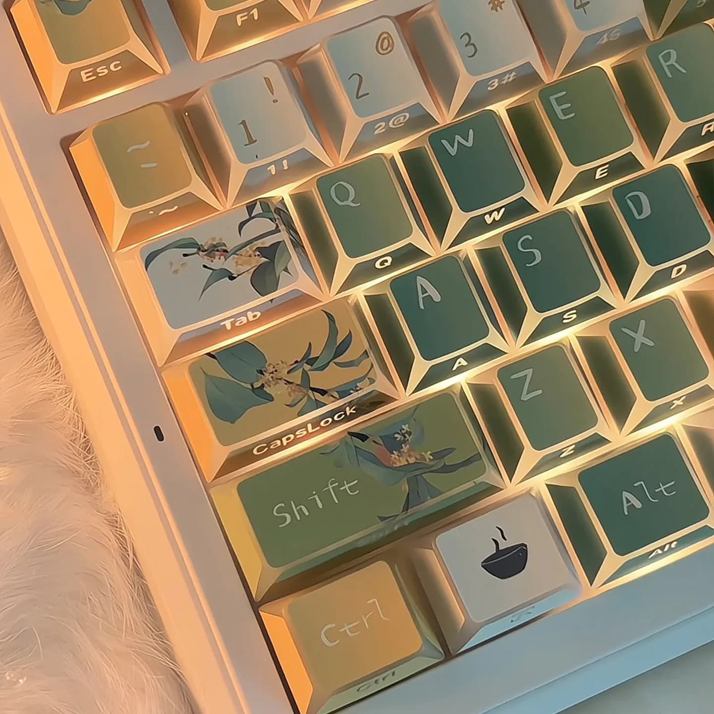 Keycaps URE Osmanthus Oolong con incisione laterale, retroilluminati, Cherry, in PBT con stampa a sublimazione per tastiere meccaniche MX