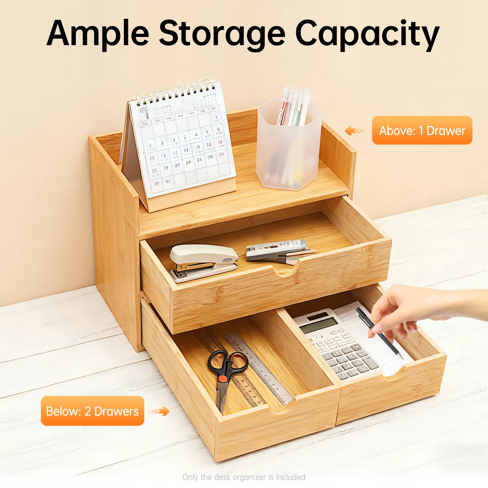 3-Drawer Bamboo Storage Box, Desktop Organizer for Stamps, Notes & Daily Supplies