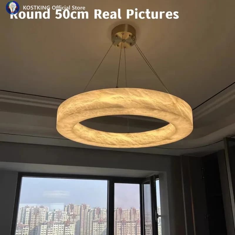 Lampadario a sospensione rotondo in marmo spagnolo per soggiorno, sala da pranzo, camera da letto, cucina, lampadari moderni ad anello in marmo, lampada a sospensione