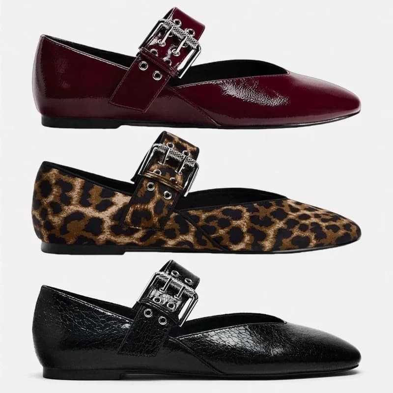 Scarpe Donna Appartamenti Bocca superficiale Autunno Mocassini a punta Ballerine Nuova caduta Leopardo Retro Scarpe eleganti Zapatos De Mujer