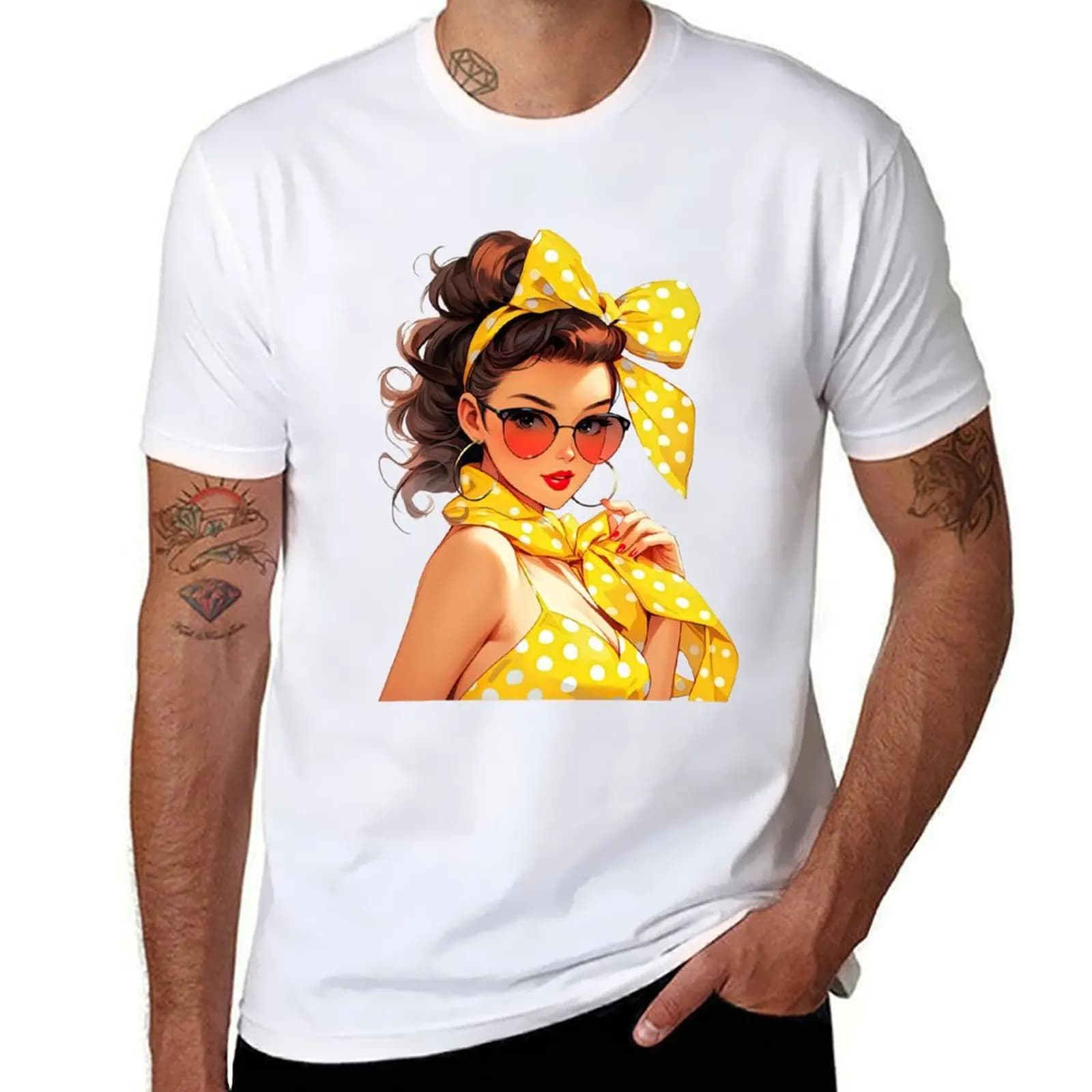Women's t-shirt with polka dots, men's t-shirts, white packaging