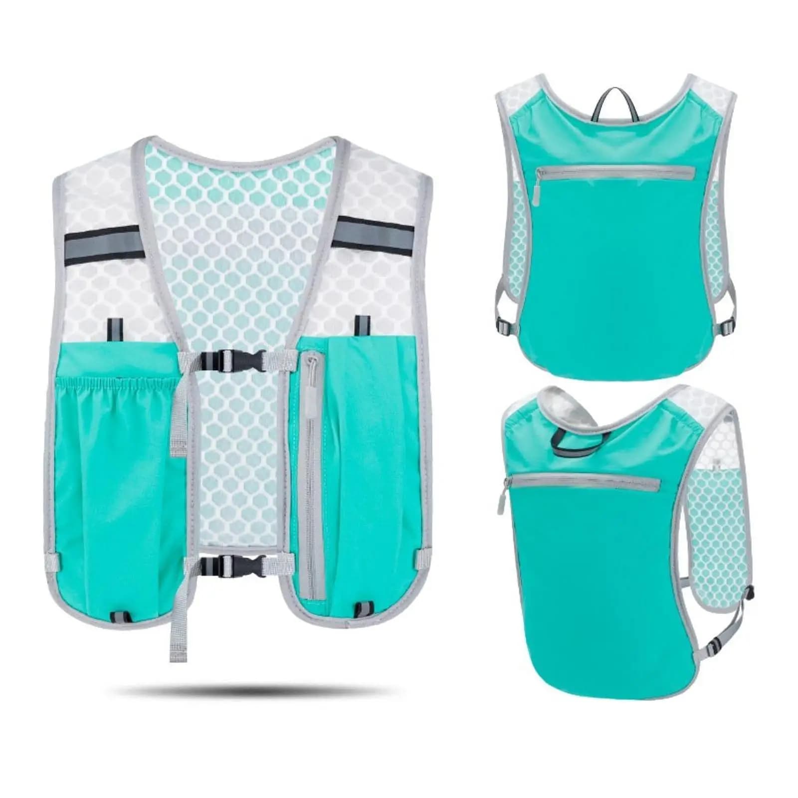 Zaino per Idratazione da Trail Running in Nylon, Borsa d'Acqua Regolabile con Strisce Riflettenti, Scomparti Multipli per Jogging all'Aperto