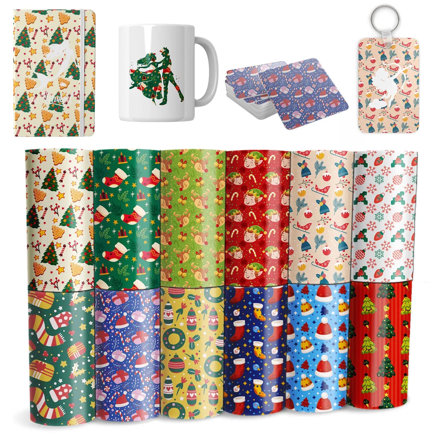 Lucky Goddness Christmas fogli di inchiostro a trasferimento fusibile 12 pezzi 12 "x 12" carta a trasferimento termico a sublimazione per tazze sottobicchieri camicie