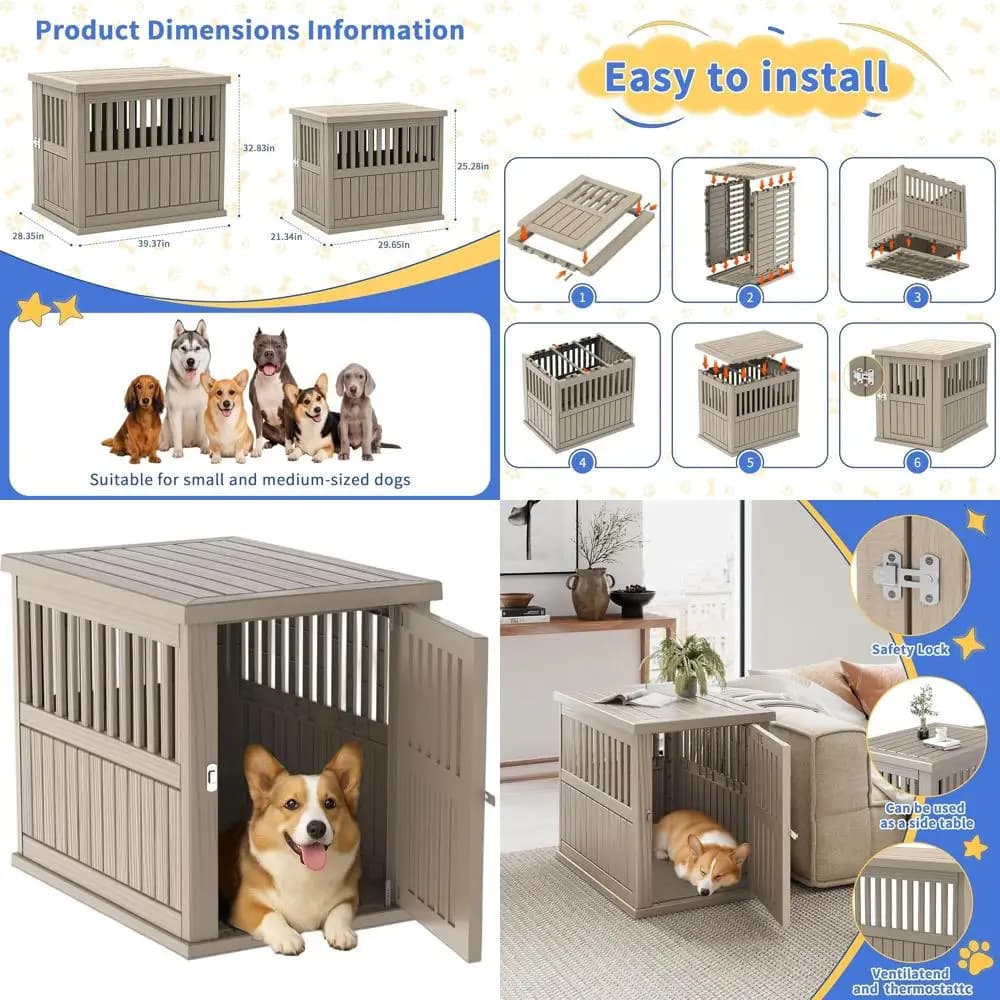 Mobili in resina per cuccia per cani, tavolino resistente alle intemperie per uso interno ed esterno (medio, marrone chiaro)