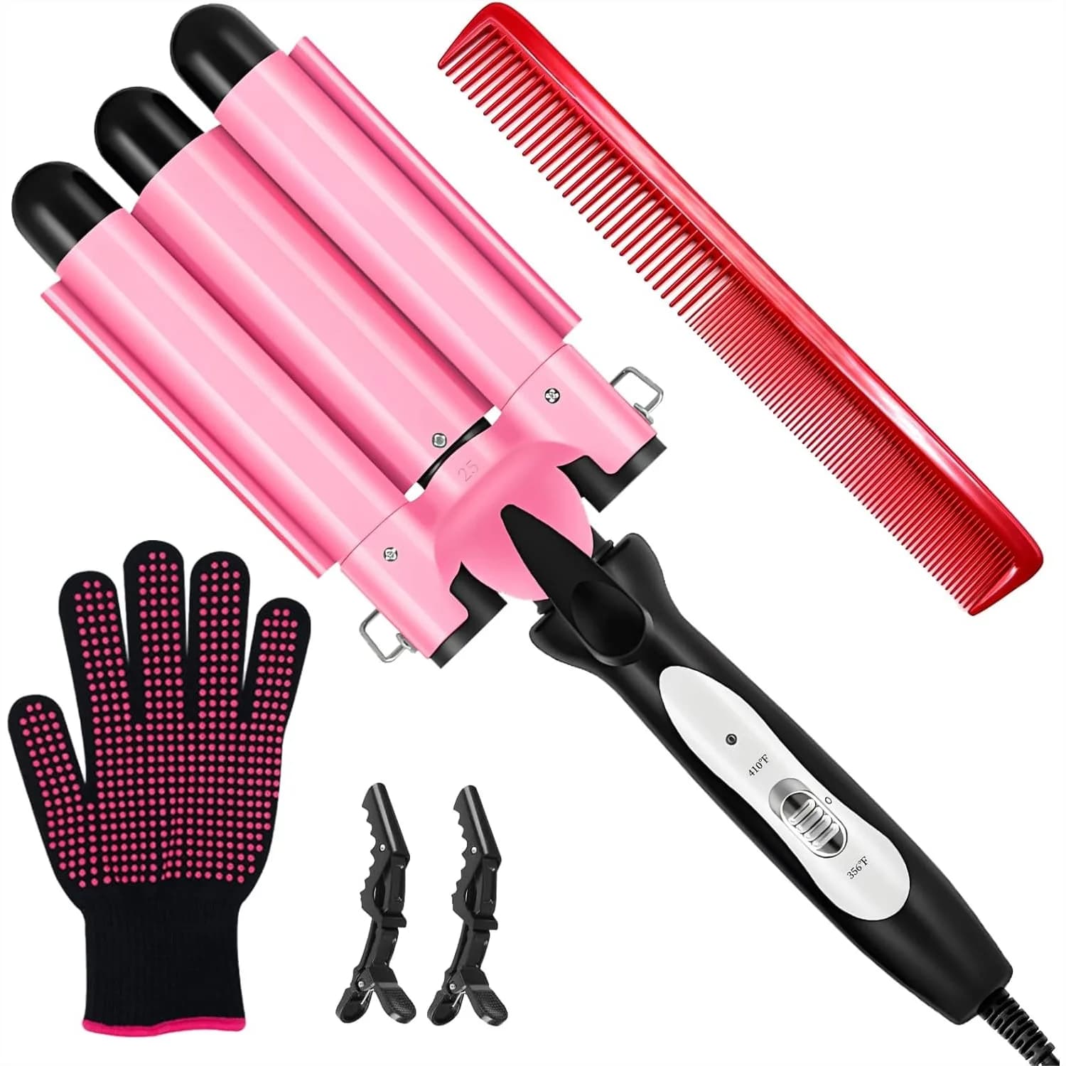 Ferro arricciacapelli a triplo cilindro per onde da spiaggia, arricciacapelli in ceramica con doppia tensione e 2 impostazioni di calore