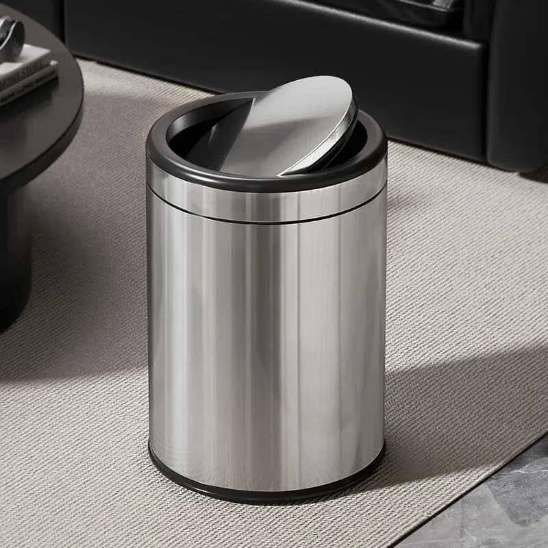 15L Round Trash Can with Shaking Lid Large Capacity Storage Bucket for Hotel Living Room Bedroom Kitchen Household Use