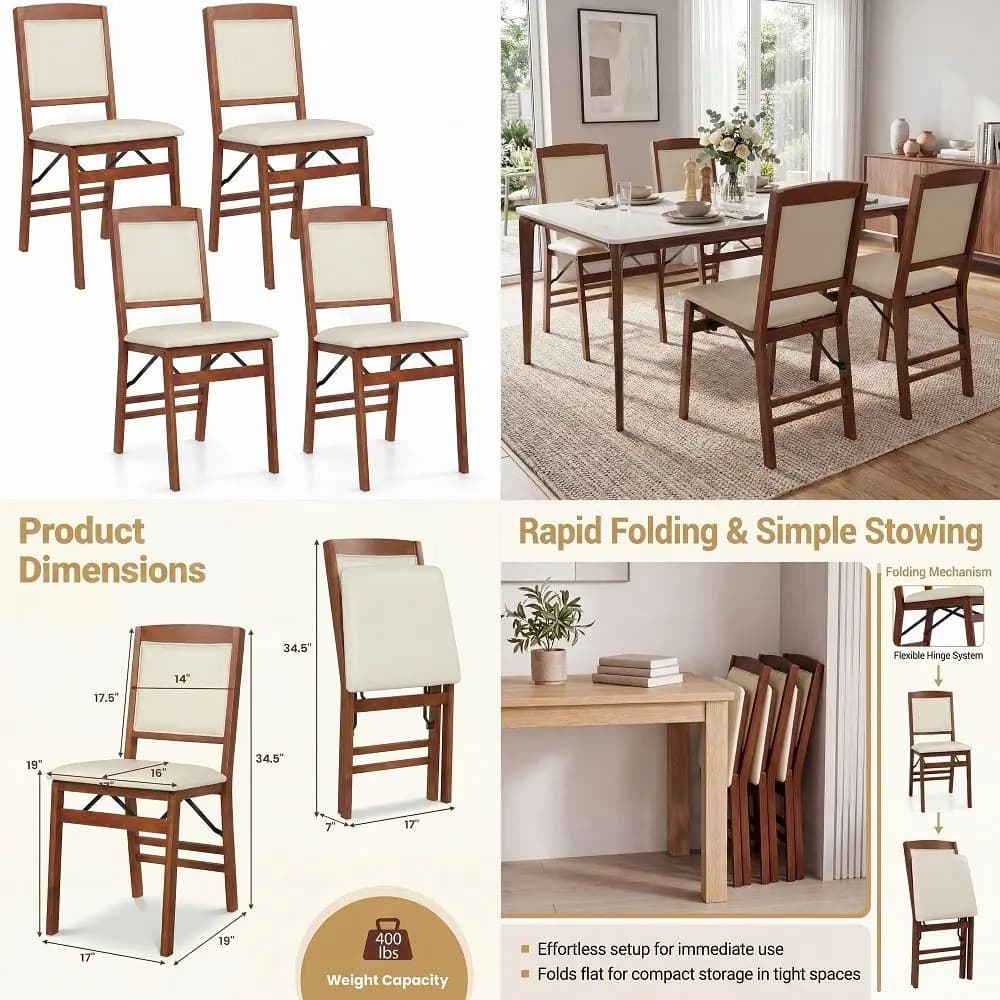 Dining Chairs Set of 4, Faux Leather Dining Chairs with Upholstered Seat, High Back Comfy Cushion, Metal Leg, Accent Kitchen Si