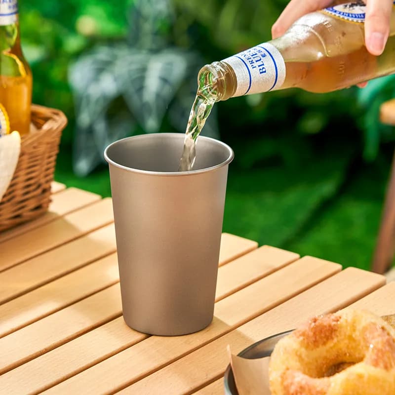Boccale da birra in titanio puro Tazza da campeggio portatile ultraleggera infrangibile per escursioni all'aperto Tazza per bevande fredde dal design a parete singola