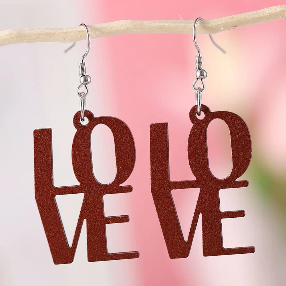 nuovi orecchini pendenti con lettera AMORE di San Valentino, orecchini da donna in legno a doppia faccia, regalo per San Valentino