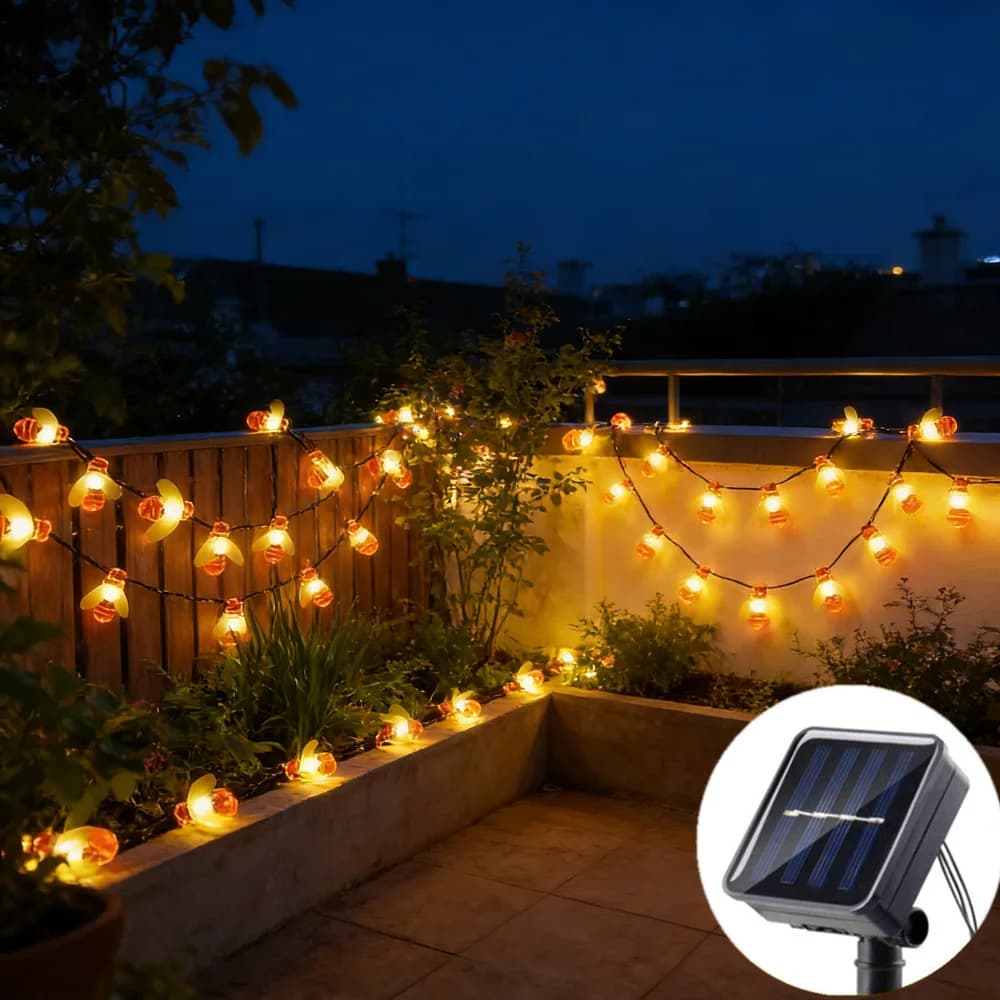 Decorazione da Giardino, Luci Solari LED a Forma di Ape con 8 Modalità, Ghirlande Luminose per Natale, Matrimoni e Festività, Decorazioni per Esterni
