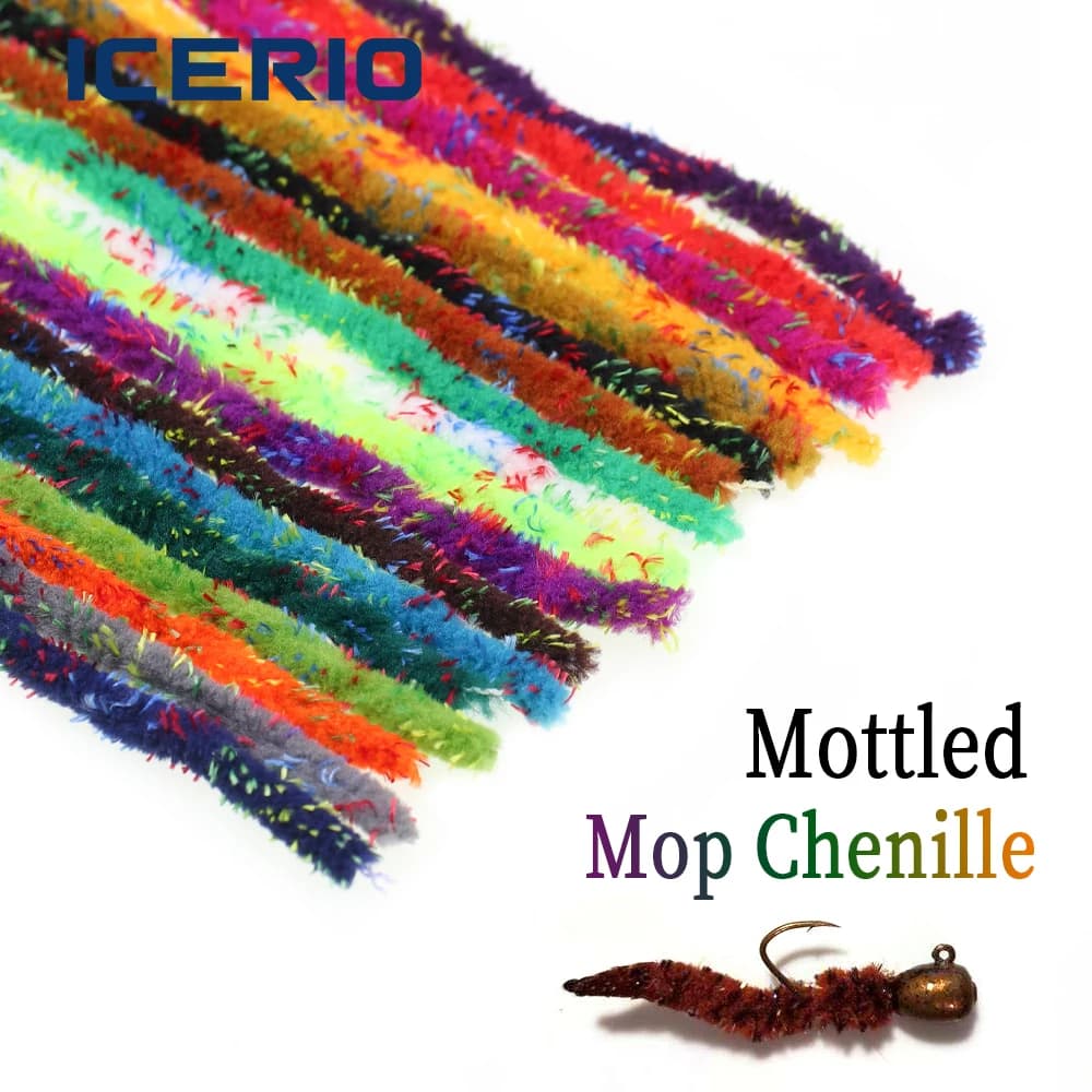 ICERIO 6~7mm 3M/Pacco Materiale per Costruzione Mosche da Pesca, Chenille Effetto Mop Maculato per Mosche di Pietra, Caddis Emergenti, Ninfe, Larve, Woolly Bugger