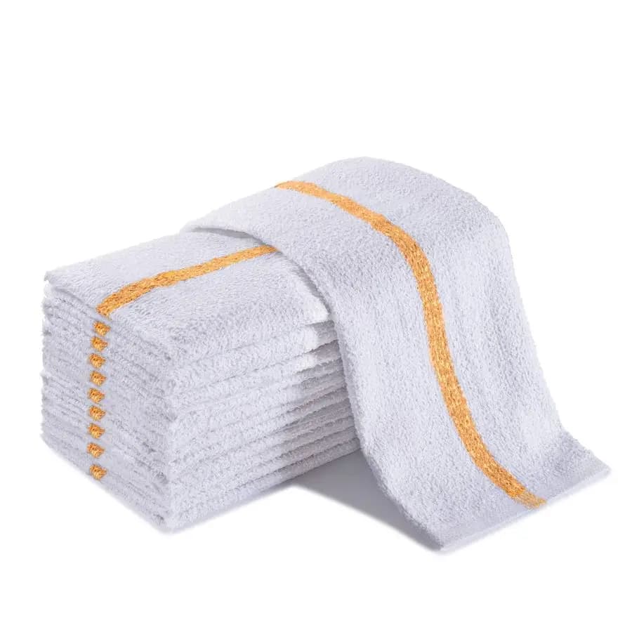 Panni per Pulizia, Bianchi con Strisce Dorate, Confezione da 36, 16 x 19, 100% Cotone, Completamente Bordati, Grado Commerciale, Tessuto Terry, Panni per Bar
