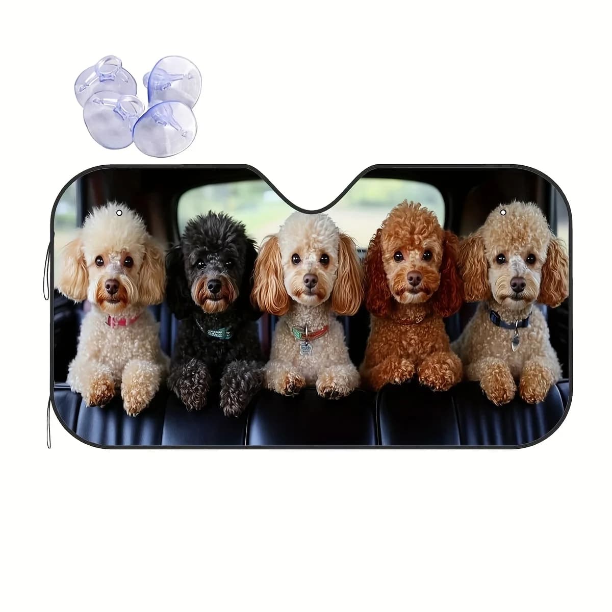 1 parasole per auto con motivo cani barboncino carino - Visiera per parabrezza con protezione UV, adatta a tutti i veicoli, installazione semplice, mantiene l'auto C
