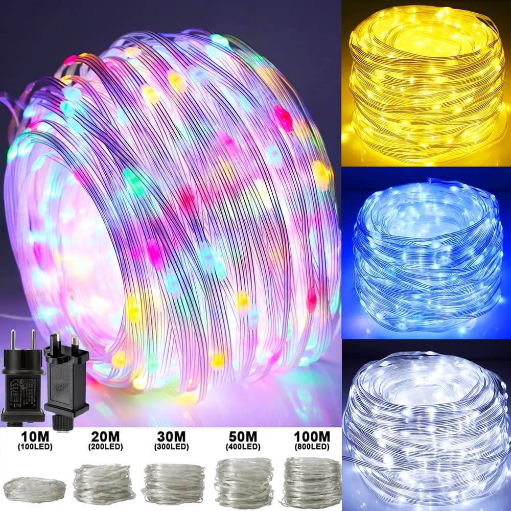 10M-100M Funzione di memoria 8 modalità LED String Fairy Lights IP67 Impermeabile Vacanza Illuminazione esterna Decorazioni natalizie da giardino