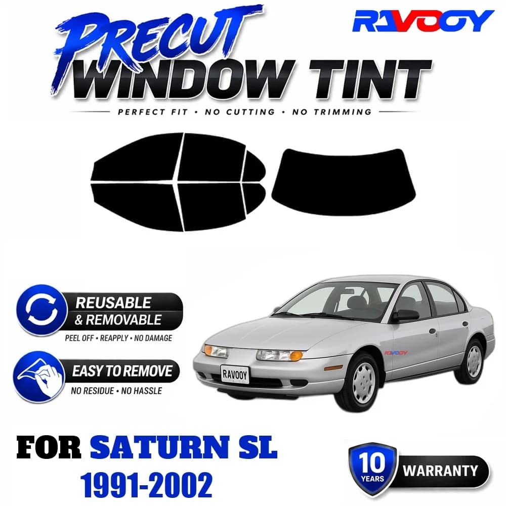 RAVOOY Precut Window Tint, Reusable Removable EPU Film, Custom Fit for Saturn SL 1991-2002, UV Heat Protection