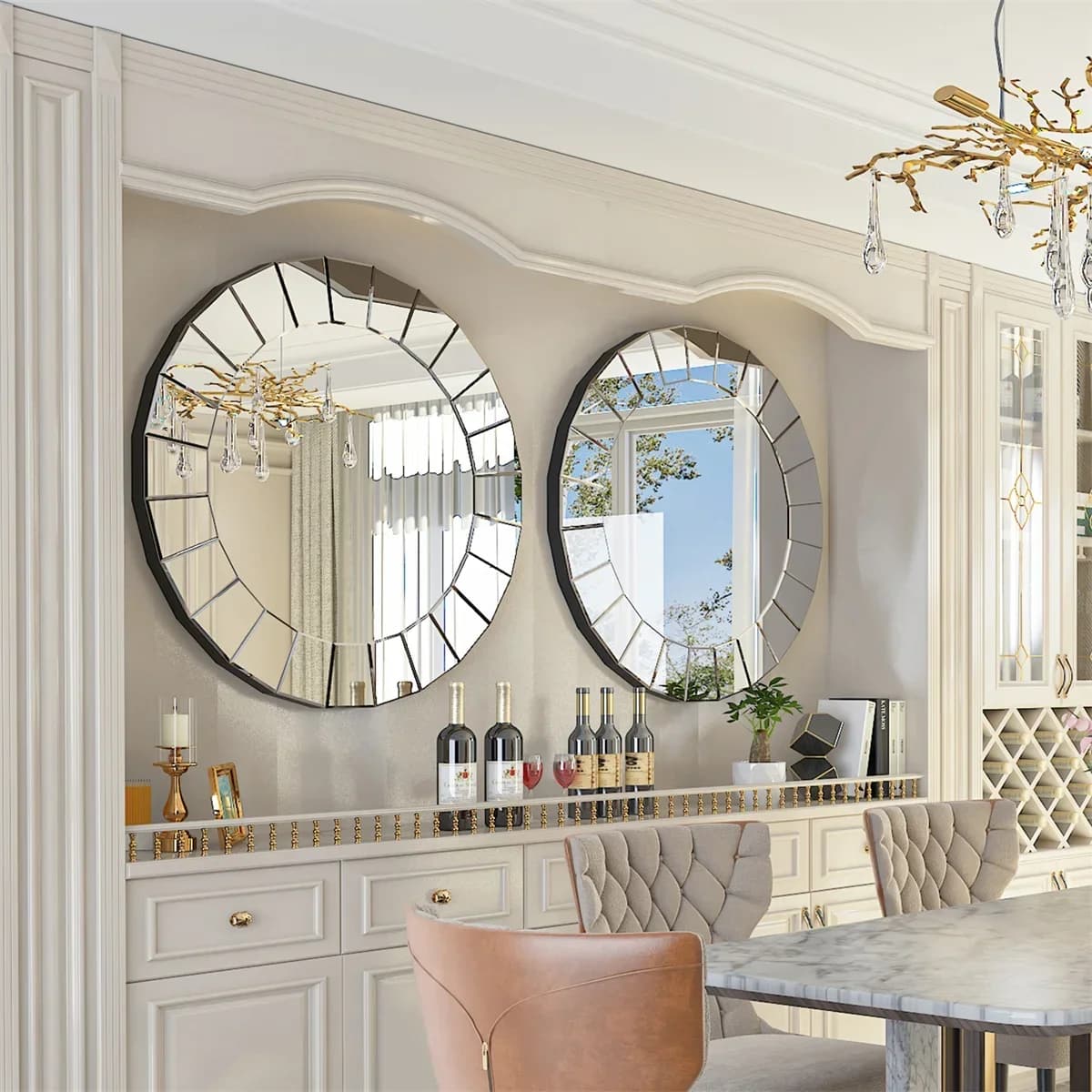 z 31.5" Cricle Grandi specchi decorativi rotondi per la decorazione della parete Specchio ornato veneziano antico per camera da letto, bagno, soggiorno