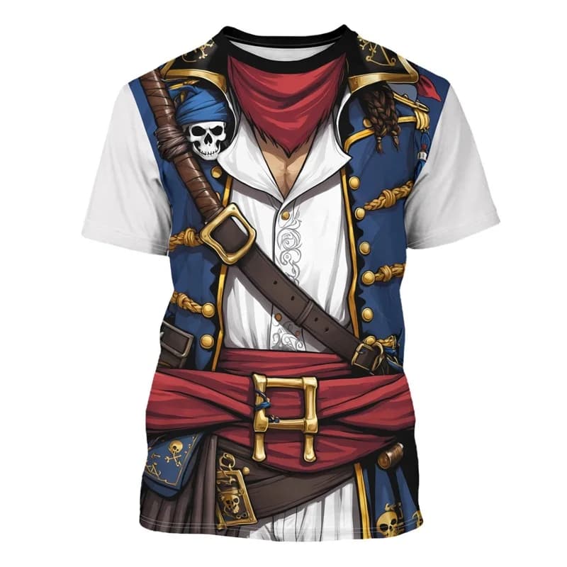 T-shirt da uomo traspirante ad asciugatura rapida con stampa 3D del Capitano Pirata, per cosplay, feste, Harajuku, casual, fitness, genitore-figlio, a maniche corte