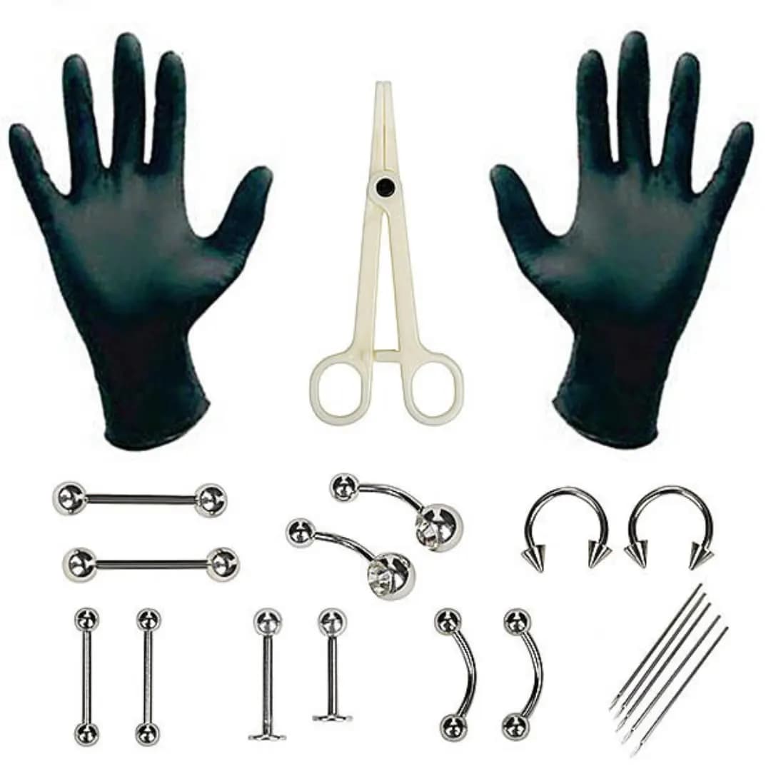 1 Set Kit di strumenti professionali monouso per piercing al corpo Strumenti per morsetto per ago per piercing Orecchio Trago Naso Sopracciglio Piercing all'ombelico 316